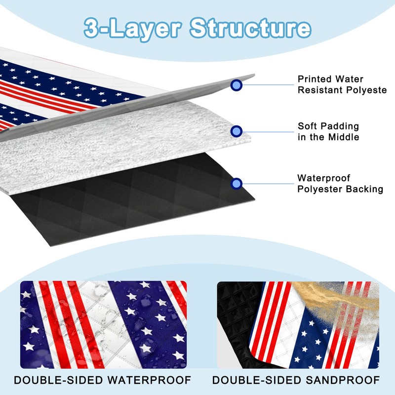 Poedist Extra Large Patriotic Picnic Blanket Waterproof,60"x 80"Foldable Machine Washable