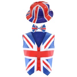 Adults Union Jack Costume - Large - Union Jack Waistcoat + Union Jack Bowtie and Union Jack Bowler Hat - King's Fancy Dress Costume VE DAY COMMONWEALTH
