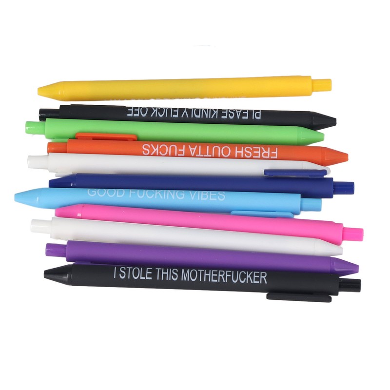 11Pcs Press Ballpoint Pen Colorful Shell 0.5mm Ballpoint Pen Black