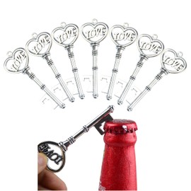 Aokbean 50 pcs Vintage Skeleton LOVE Key Bottle Openers Pillow Candy Box Escort Thank You Tag French Ribbon Wedding Souvenir Gift for Guest (Antique Silver)