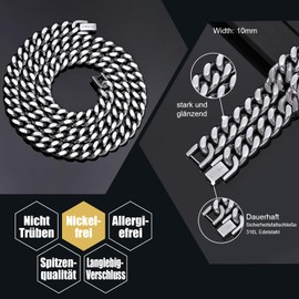 VEXXS Men's Curb Chain 10/12 mm, 18 Carat Gold-Plated Stainless Steel Cuban Chain, Flat Cuban Necklace, Men's Chain, Gold Chain for Men, Boys, Men's Jewellery Gift, 46-66 cm, Stainless Steel