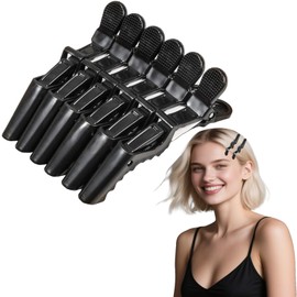 Flomiara Krokodilklemmen, professionelle Haarspangen zum Stylen, Abteilen von Krokodil-Haarspangen für Frauen und Mädchen, Krokodilklemmen, Haarabteilungsclips für Salon, Zuhause, Schwarz, 6 Stück