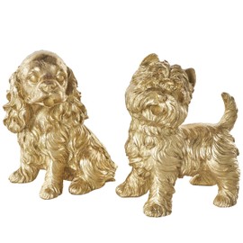 Deco 79 Polystone Dog Decorative Sculpture Sitting and Standing Home Decor Statues, Set of 2 Accent Figurines 5"W, 9"H, Gold