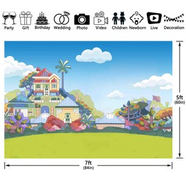 Yriujul 7x5ft Blue Dog Theme Backdrop Cartoon Sky Building Photography Background Kids Boys Birthday Party Decorations Photo Booth Banner Props