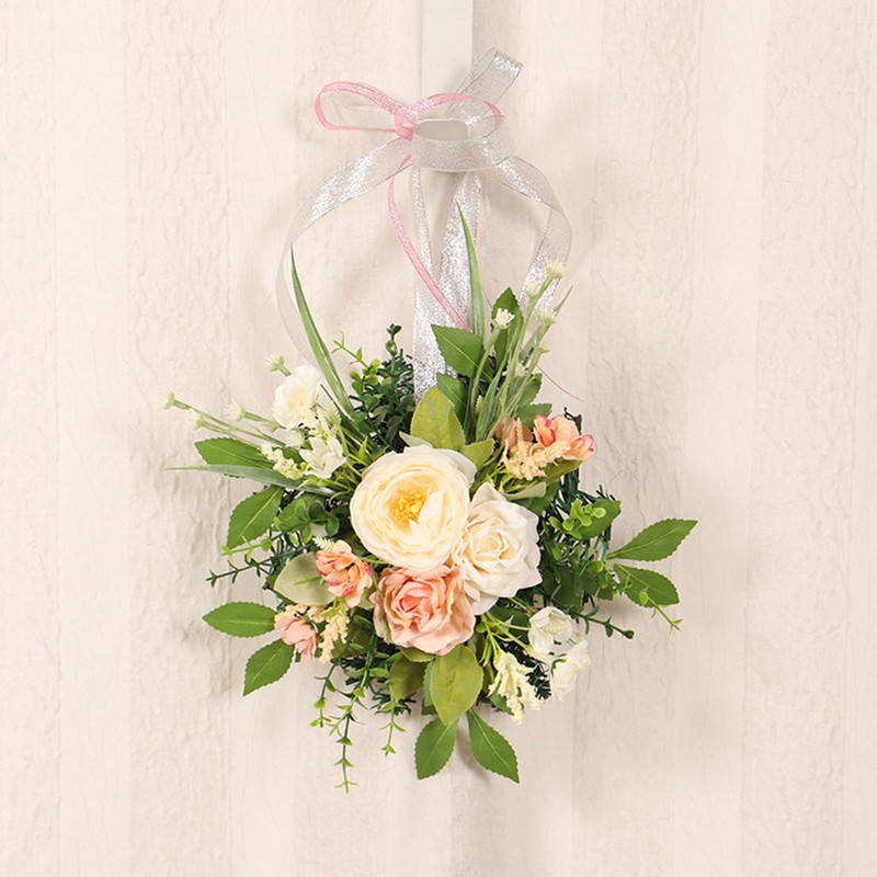 Spring Rose Wreath Front Door Decorative Hanging Wreath Artificial Wall