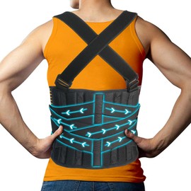 QIBODA Work Back Brace with Removable Suspender Straps, Lumbar Posture Corrector for Heavy Lifting Safety Protector, Back Support Belt for Men Women in Moving, Construction and Warehouse Jobs 2XL