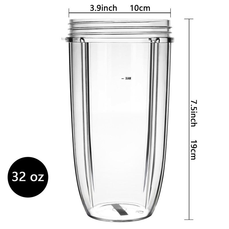 QueenTrade 2 Pack 32OZ Blender Cups & Flip-Top to-Go-Lid Replacement