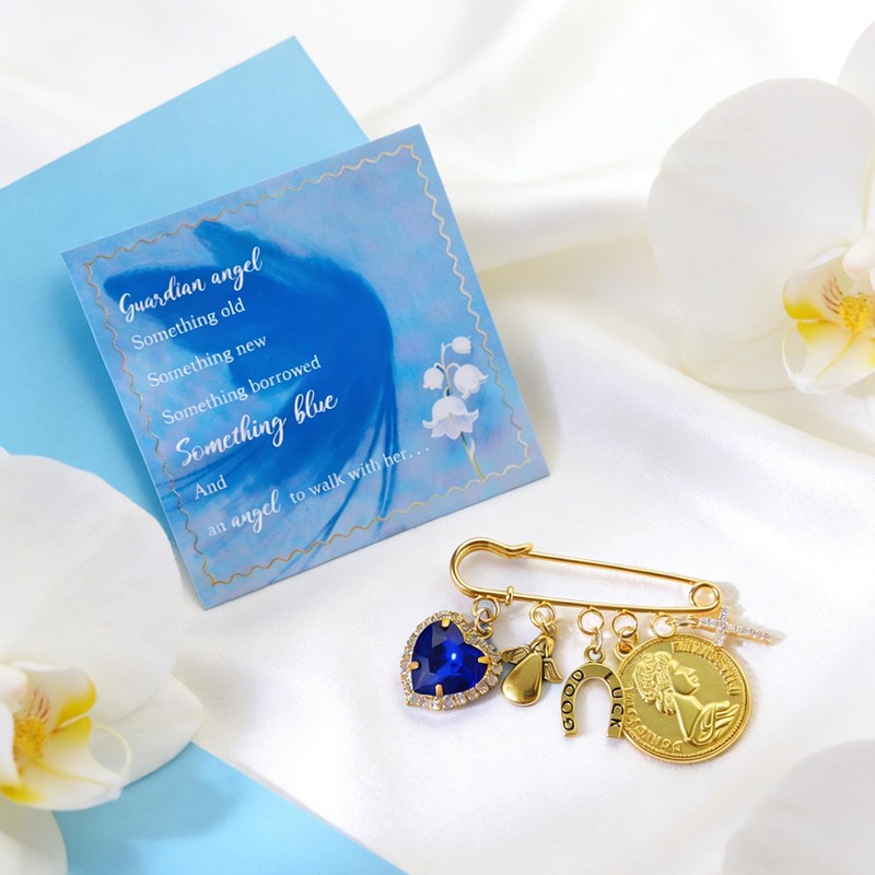 Gowvvxu Something Blue Pin for Bride, Bridal Bouquet Charm Cross