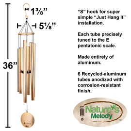 Nature’s Melody Aureole Tunes Wind Chimes – Outdoor Windchime with 6 Tubes Tuned to E Pentatonic Scale, 100% Rustproof Aluminum, Powder Finish & S Hook Hanger for Sympathy, Memorial Gift or Zen Garden