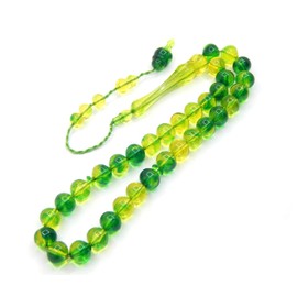 Tesbih Tasbih Tespih Misbaha Subha 33 Prayer Beads Muslim Islamic Rosary Prayer Worship Accessory Ottoman Green Yellow Beads Ball 10 mm, Acrylic, Pearl