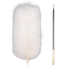 FeelfunFeather Extendable Lambswool Duster 29-110 Inch,Anti-Static Flexible Head, Stainless Steel Pole for Cleaning High Ceiling,Fan,Furniture,Roof Dusting