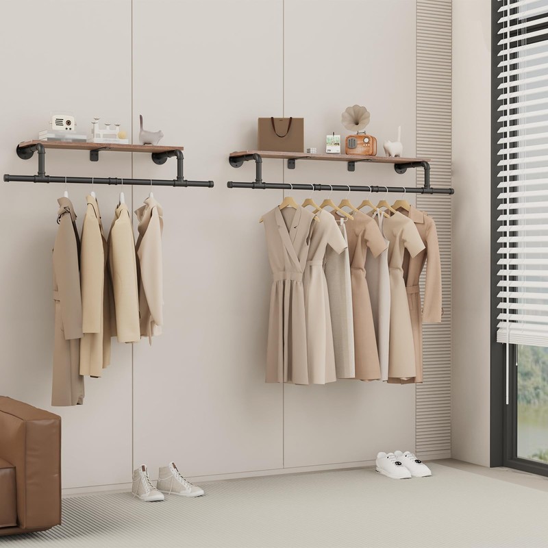 YheenLf Wooden, Space Saver Wall Mounted Garment Rack, Heavy Duty