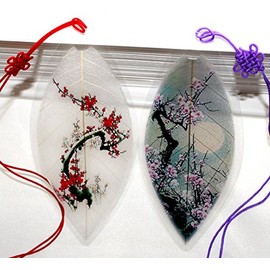 Lucore Home Leaf Bookmarks -Made of Real Leaves - 2 Pcs Cherry Blossom Tree Lucky Charm, Ornament, Art Decoration Gift