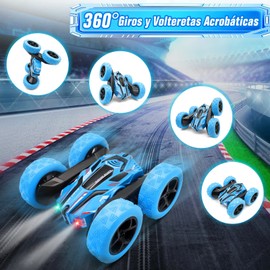 Sendowtek Carro de Control Remoto 2.4GHz RC Juguete de Coche de Acrobacias Coche Giratorio de 360° de Doble Cara 4WD Coche de Acrobacia Recargable con Luz Remote Control Stunt Car para Niños 6-12 Años