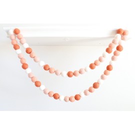 Mini Felt Factory | Felt Garland ~10 Ft Boho Blush 100% Wool Pom Balls (60 Pcs) Pink Salmon Tones | Bright Decor Mantel Hanging Seasonal Banner Craft Wall Party