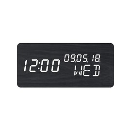 Evoom Bois Noir Wood Alarm Clock, Wood, Black, One Size