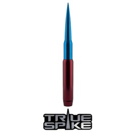 TRUE SPIKE 9 inch RED Blue TIP PENETRATOR Fat Bullet Antenna with Anti-Theft + Copper Coil in Heavy Gauge CNC Machined Billet Aluminum Short Compatible with Nissan Titan