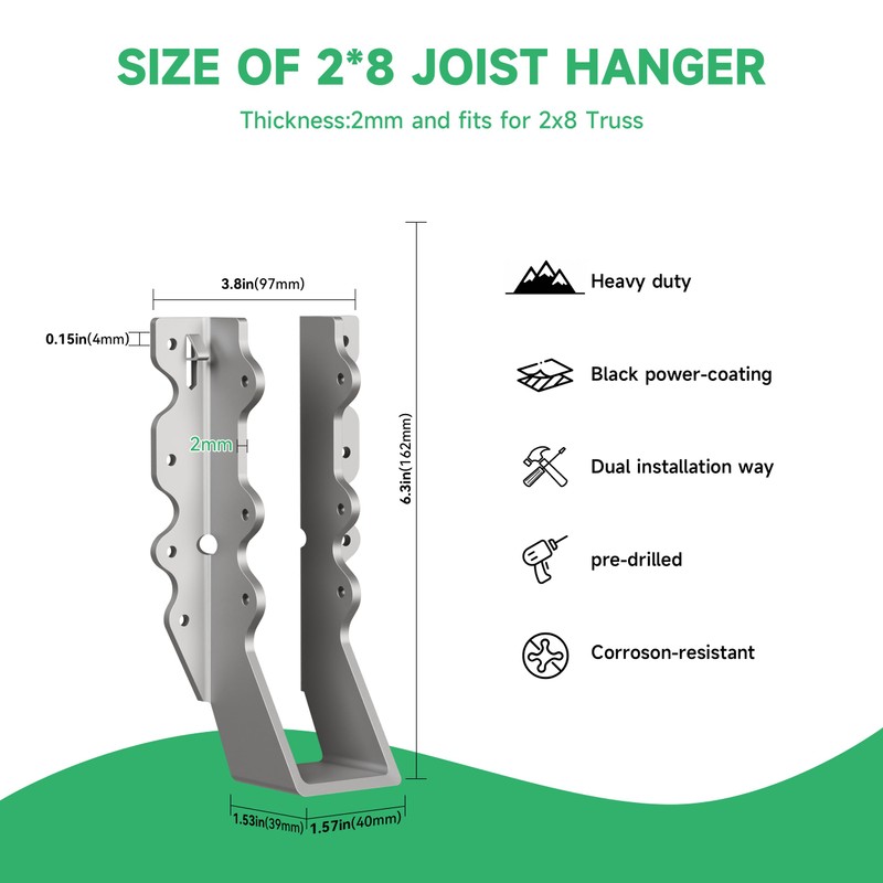 Heavy Duty 2X8 Joist Hanger 14 Gauge LU28 Galvanizing Face