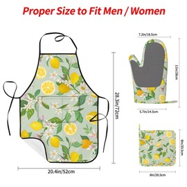 DYCBNESS Lemon Oven Mitts and Pot Holders with Apron Set of 5 Lemon Paper Yellow Citrus Fruit Lemons Silicone Kitchen Mitts Apron Pot Holder Set Heat Resistant Oven Gloves Hot Holders for Cooking