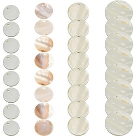 SUNNYCLUE 1 Box 32Pcs 4 Size Natural Freshwater Shell Pendants Flat Round Charms Ocean Cabochons Beads with Hole for Earrings Bracelets Necklaces Making Crafts Accessories