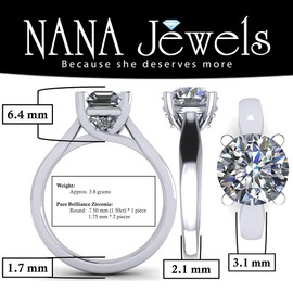 NANA Silver 8.0mm (2ct) Round Cut Zirconia Lucita Solitaire Ring-Platinum Plated-Size 7