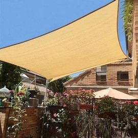 Premium Beige Cotton Canvas Sail Shade - UV Protective Outdoor Canopy Garden (Beige, 2m x 2m (Square))