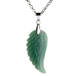 JSDDE Gemstone Charm Pendant, Reiki Healing Stone, Carved Wings, Angel Wings Pendant Necklace, Lucky Charm Pendant, Stainless Steel