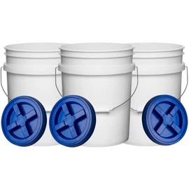 House Naturals 5 Gallon Plastic Bucket Pail Food Grade with Blue Screw on Lid(Pack of 3) Made in USA