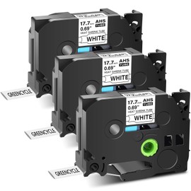 GREENCYCLE HSe-241 HS2-241 HS-241 Heat Shrink Tube Label Tape 17.7mm 0.69 Inch 3/4" Black on White Compatible for Brother Ptouch PTD400 PTD450 PTD600 PT-H300 PT-E300 PTP700 PTP710BT PT-P750W, 3 Pack