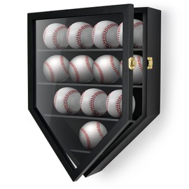 TJ.MOREE 12 Baseball Display Case, Baseball Holders for Balls Display, 13 x 16.5 inches Wall Mount Shadow Box with Locks for Home Run Derby Baseball Collector Memorabilia Autograph Balls - Black