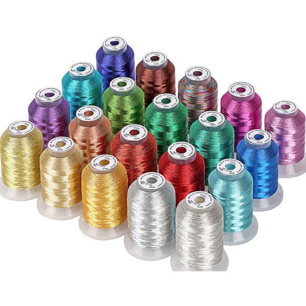 New brothread 20 Assorted Colours Metallic Machine Embroidery Thread Kit 500M Each Spool for Computerized Embroidery and Decorative Sewing