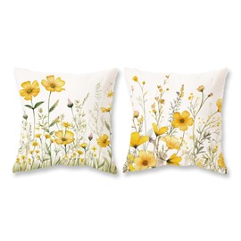TAJWE Floral Throw Pillow Covers 16x16 Set of 2 Spring Summer Outdoor Decor Pillow Cases for Home Couch Decorations Yellow