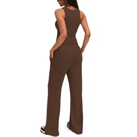 Darong Women's Two Piece Outfits Lounge Sets Ruched Short Sleeve Pullover Tops and High Waisted Pants Tracksuit Sets 9054A Coffee M