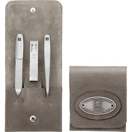 Zwilling TWINOX Manicure Set 3-Piece Pedicure Care Hands Feet Travel Man Woman Cowhide Taupe Nail Clippers Tweezers Nail File 97647-005-0