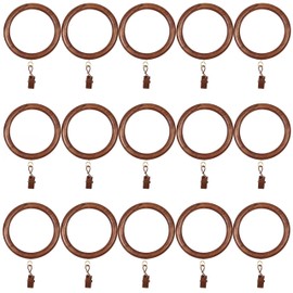 24 Pieces Large Wooden Drapery Curtain Rod Rings with Clips for 2 inch to 2.5 inch Rod Pole, 2.7 inch Inner Diameter, Natural Rosewood (24, 2.7 INCH Inner Dia)