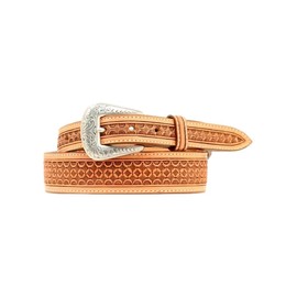 Nocona Belt Co. Men's Square Basket Weave Tooled Tapered Belt, Natural, 32