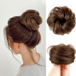 DOAGEAS Light Brown Messy Bun Hair Piece Human Hair - Natural Curly 100% Human Hair Wavy Tousled Updo Bun Buns Hair Piece for Women Real Scrunchies Hair Pieces Ponytail Extensions