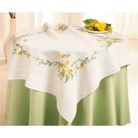 DECO-LINE Garden Florals 80X80CM Printed Tablecloth Embroidery KIT, White