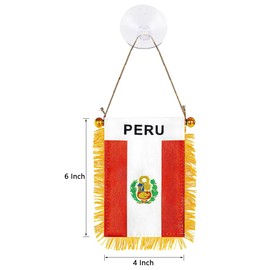 GSYLPFT 4 X 6 Peru Flag Small Mini Peruvian Flags Banners for Car Rearview Mirror Window Hanging Decor with Suction Cup & Fringy