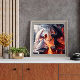 QINRUBB Angel and Demon Diamond Painting Adults, 5D Magma Diamond Painting Pictures Beginners, DIY Fantasy Round Full Drill Diamond Painting Embroidery Cross Stitch Gifts Home Wall Decor 30 x 30 cm