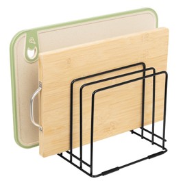 MESTUDIO Cutting Board Holder, 1.2 in. Wide Slots Cabinet Organizer for Cookie Sheets & Trays, 7.95 x 7.95 x 7.09 in. Holder Stand with 5 Slots for Bakeware Organizers And Chopping Board Rack (Black)