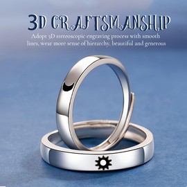 OQKAHIV Set of 2 Moon Ring Silver Set, Sun Moon Ring, Adjustable, Matching Rings, Friendship Rings, Sun and Moon Ring, Gift for Women, Couple Ring Jewellery