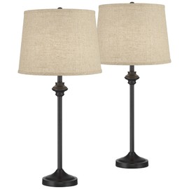 360 Lighting Lynn 26" Tall Skinny Buffet Modern Table Lamps Set of 2 Black Finish Metal Burlap Linen Shade Living Room Bedroom Bedside Nightstand House Office Home Reading Kitchen Entryway Console