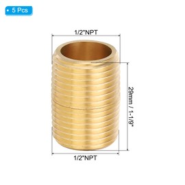 PATIKIL 1/2" x 1/2" NPT Male Brass Pipe Fitting Close Nipple, 5Pcs 1-1/9" Long Straight Pipe Fitting Connector for Fuel, Air, Water, Oil, Gas System Connection, Brass Tone