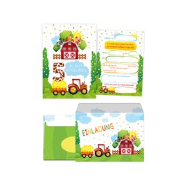 12 Invitation Cards with 12 Envelopes for 5th Children's Birthday Fifth Birthday Girls Boys Farm Outdoor Party