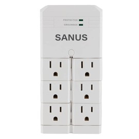 SANUS On-Wall Surge Protector - 6 Rotating Outlets - Fits Larger Plugs -1080 J - Low-Profile & Fireproof - White