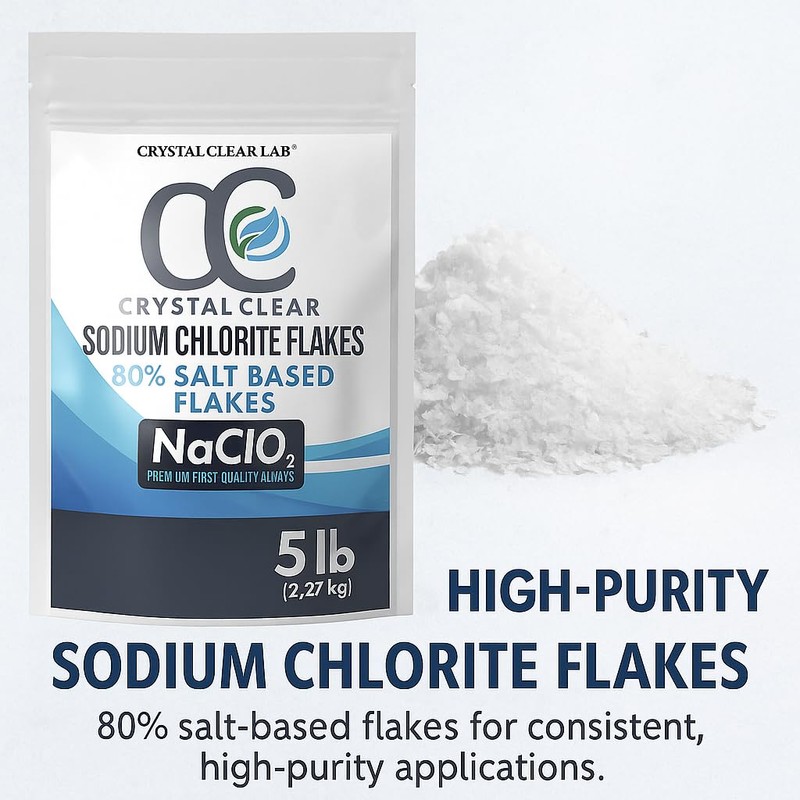 Crystal Clear Sodium Chlorite Flakes, 80% Tech Grade Powder Bulk