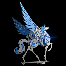 StrucToys Mechanical Flyhorse Model, 3D Metal Puzzle for Adult, 121+pcs Assemble Model Kit, Desk Bookshelf Decoration for Puzzle Handicraft Enthusiast, Blue