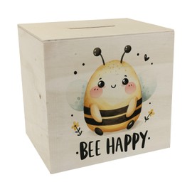 Bee Bee Happy Wooden Money Box Cute Thick Bee in Drawing Cartoon Fluffy and Friendly Saves Your Money Happily