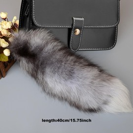15.75 Inch Fox Tail Keychain, Furry Tail Realistic Fox Tail Decorative Keychain, Therian Tail for Handbag Backpack Role Play, Therian Tail Fox Animal Tail, Silver